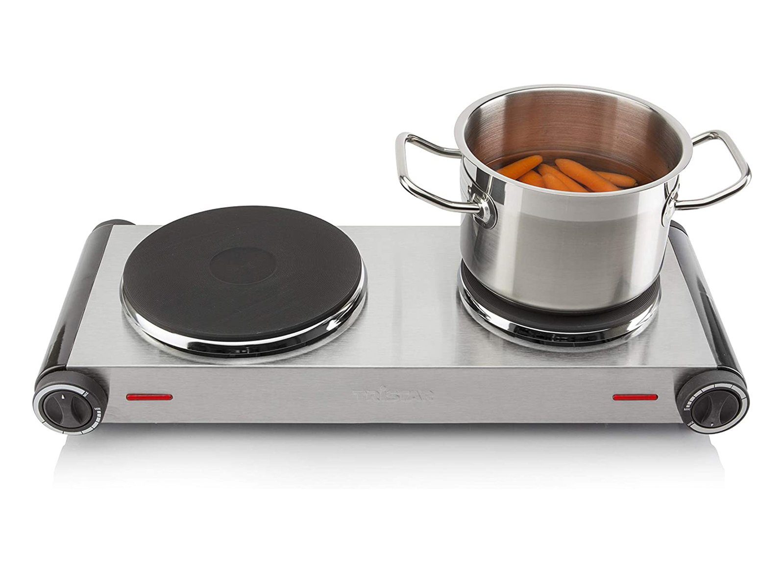 Tristar Doppelkochplatte, Mobiles elektrisches 2er Platten autarkes Kochfeld 15,5/18,5cm Camping