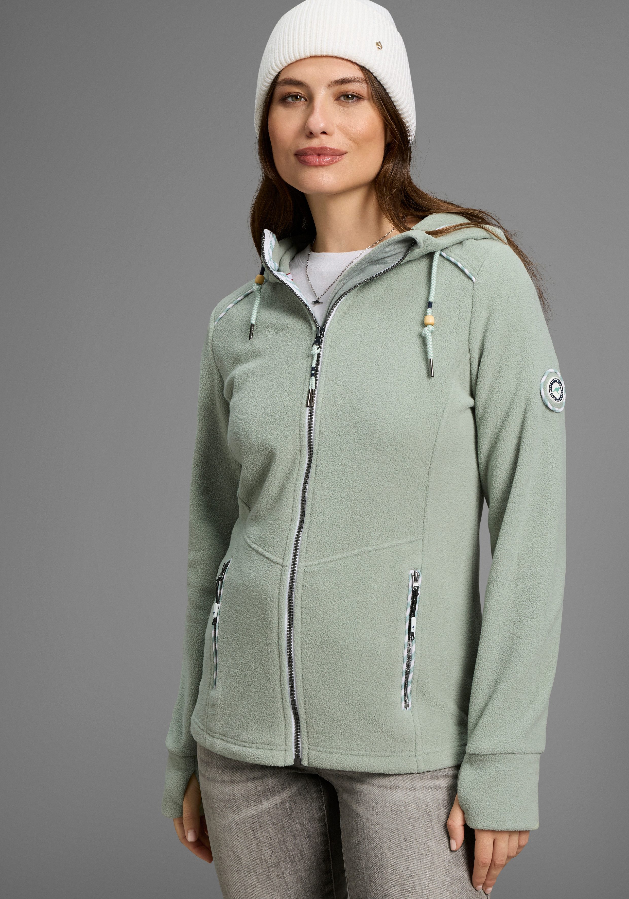 KangaROOS Fleecejacke figurbetonte Passform, mit Kapuze und Kordelzug, Übergangsjacke