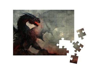 puzzleYOU Puzzle Illustration: Drache mit schwarzen Flügeln, 48 Puzzleteile, puzzleYOU-Kollektionen Drache, Tiere aus Fantasy & Urzeit