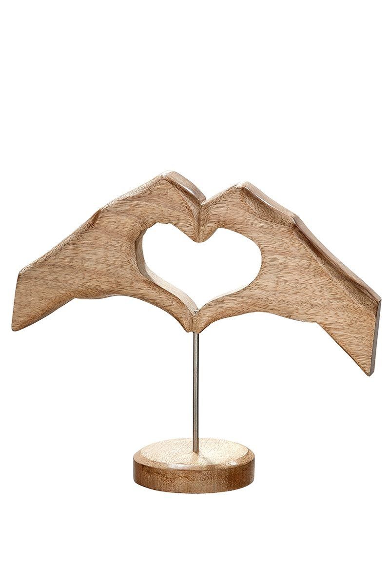 Holzbase Kunstwerk aus auf GILDE Dekoobjekt Hand-Herz 19 Naturfarbenes Mangoholz Breite