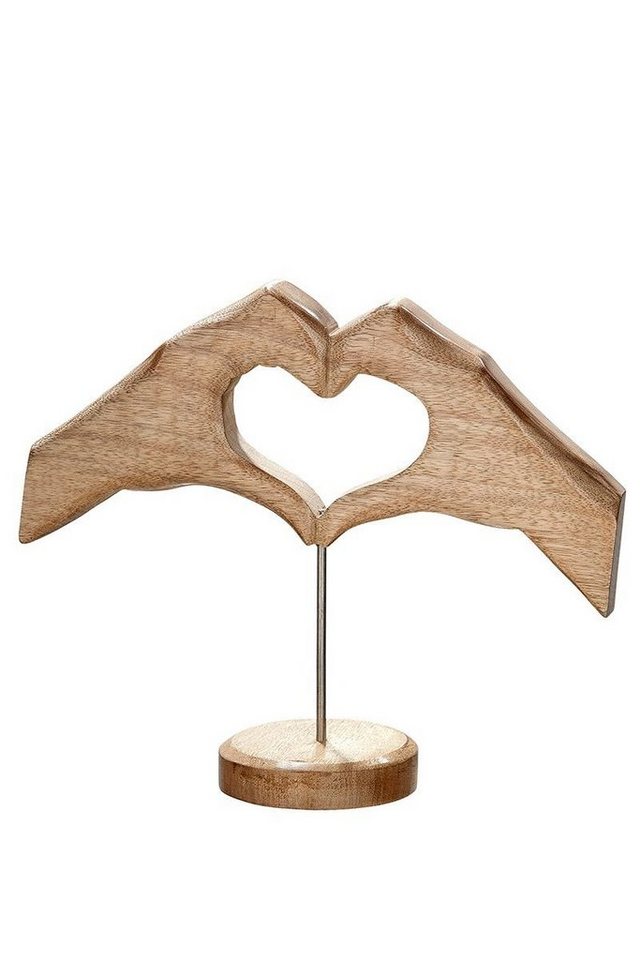 GILDE Dekoobjekt Hand-Herz aus Mangoholz auf Holzbase Naturfarbenes  Kunstwerk Breite 19