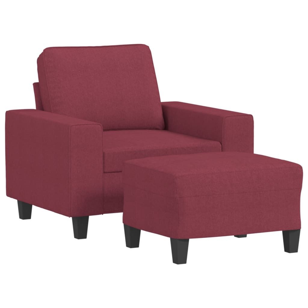 Sofa Sessel mit Hocker Weinrot 60 cm Stoff