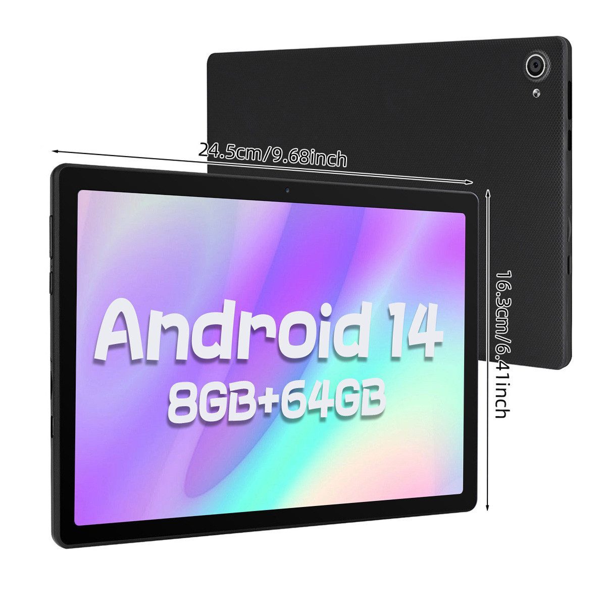 BUFO 10 Zoll 64GB ROM, HD Display, 5000 mAh, WiFi 6 Bluetooth Tablet (10", 64 GB, Android 14, 2,4G/5G WiFi, mit Blaulichtfilter, OTG-Übertragung, Gesichtsauthentifizierung)