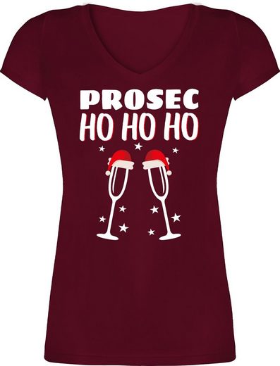 Shirtracer T-Shirt »Prosec Ho Ho Ho Proseccoglas Sterne - Weihnachten & Silvester Geschenke - Damen T-Shirt mit V-Ausschnitt« Neujahrsgeschenke Party Deko