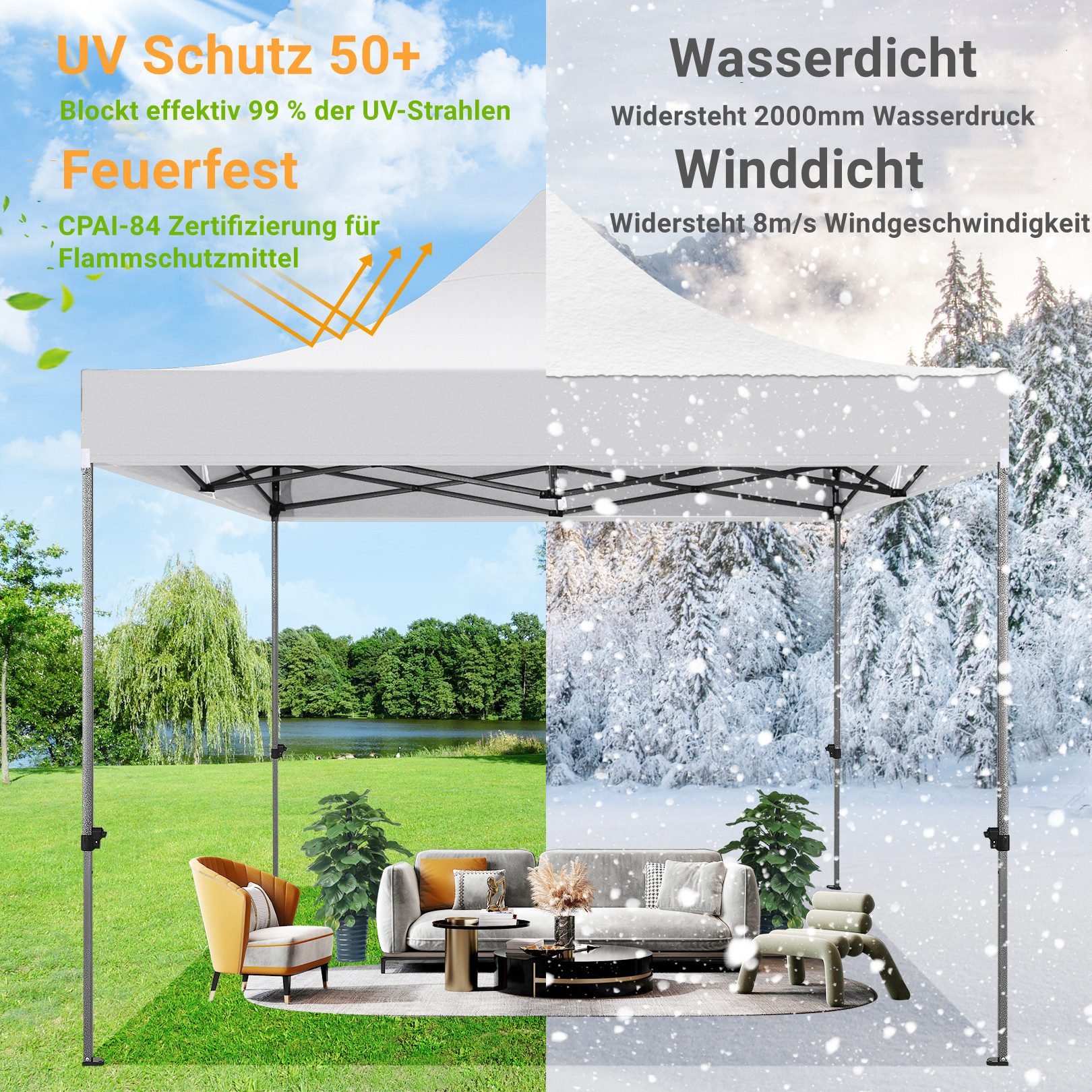 LUCKZON Pavillon 3x3m, Spitzpavillon mit 4 günstig online kaufen