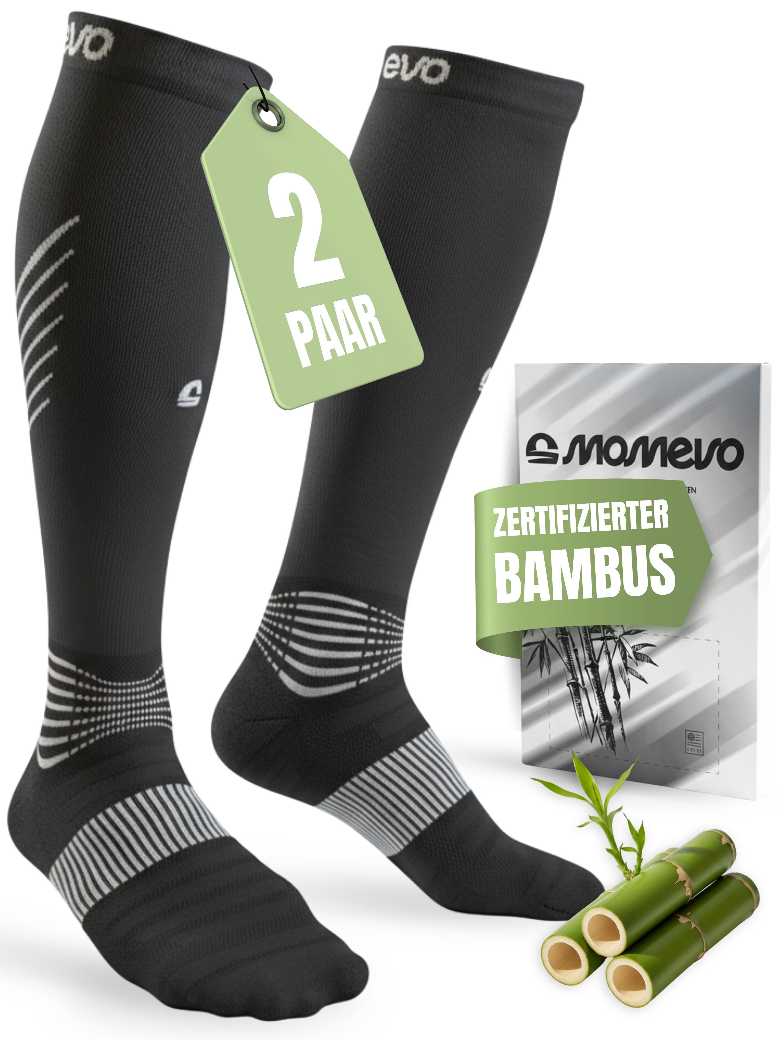 Momevo Kompressionsstrümpfe Bambus Kompressionssocken Sport [2er Set] Kompressionsstrümpfe