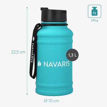 Navaris Trinkflasche, 1,3 Liter Wasserflasche - Gym Bottle - Sport Flasche Wasserflasche Water Jug - stabile Sportflasche aus Edelstahl