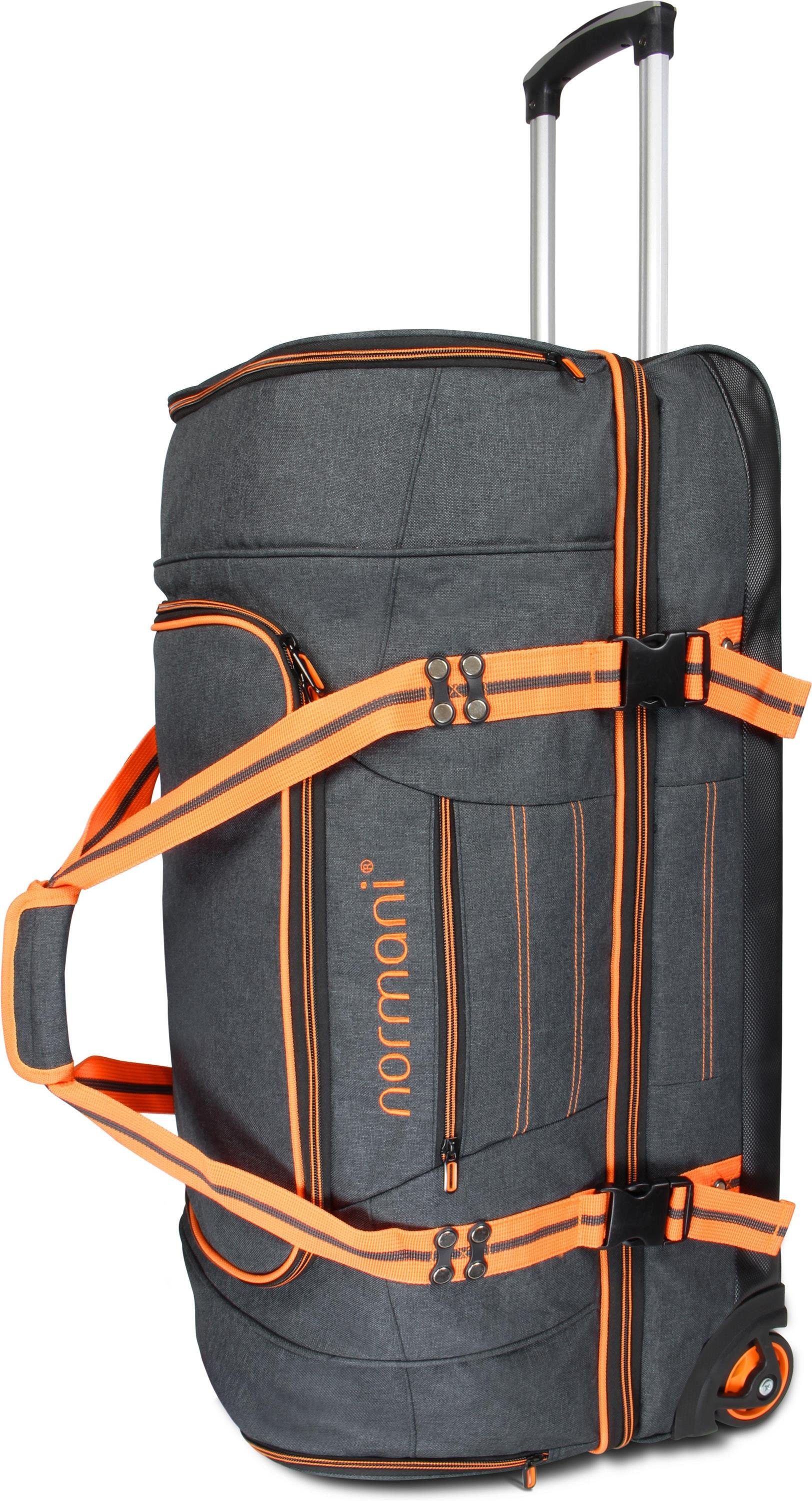 normani Reisetasche Reisetasche 90 l Kompass mit Orange 90, 5 Fächern Rollen Trolley und