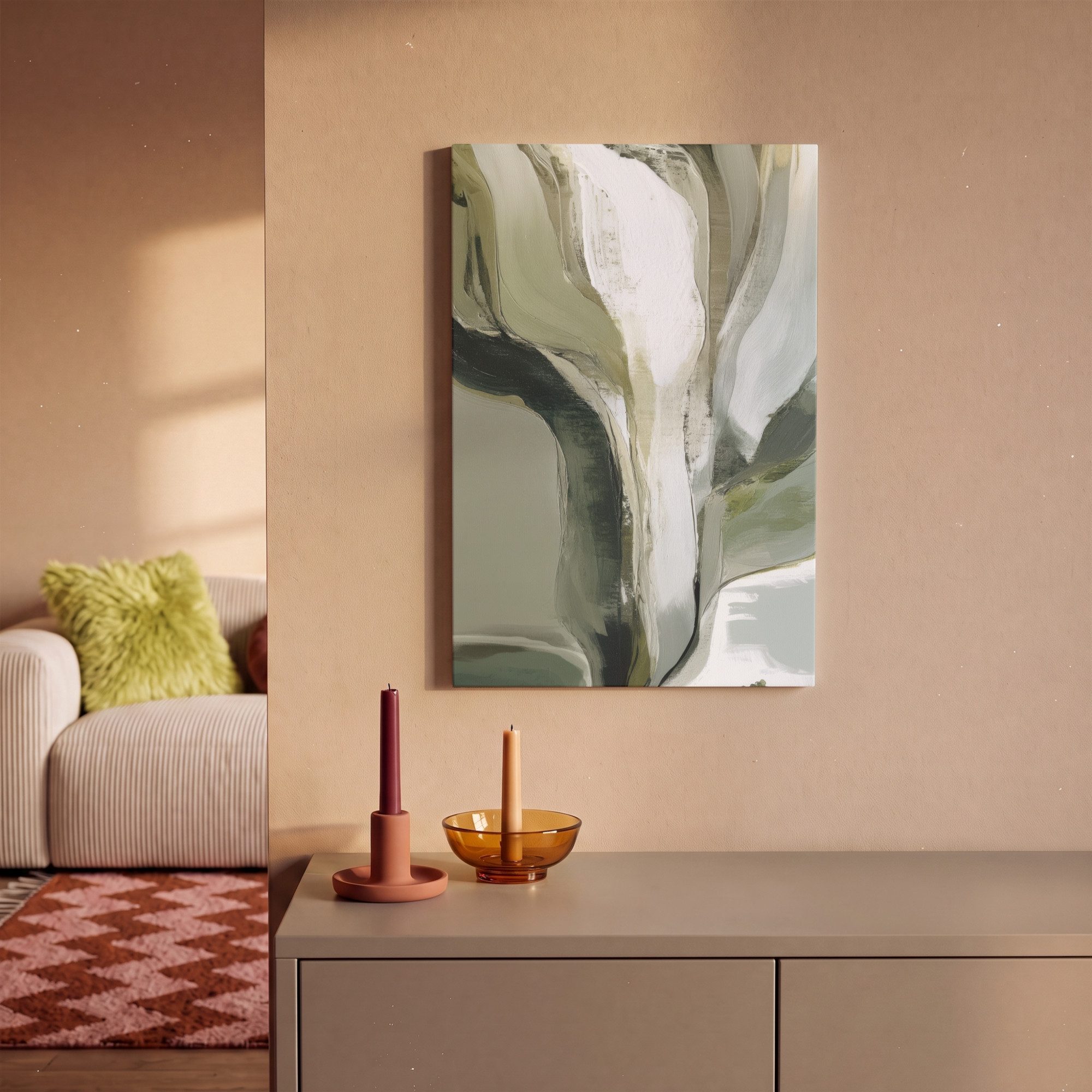 OneMillionCanvasses® Leinwandbild Natur - Abstrakt - Grün - Pinselstriche, Fotodruck (1 St), Wandbild, Deko Schlafzimmer Wohnzimmer Flur 20x20 cm – Bild 2 von 5