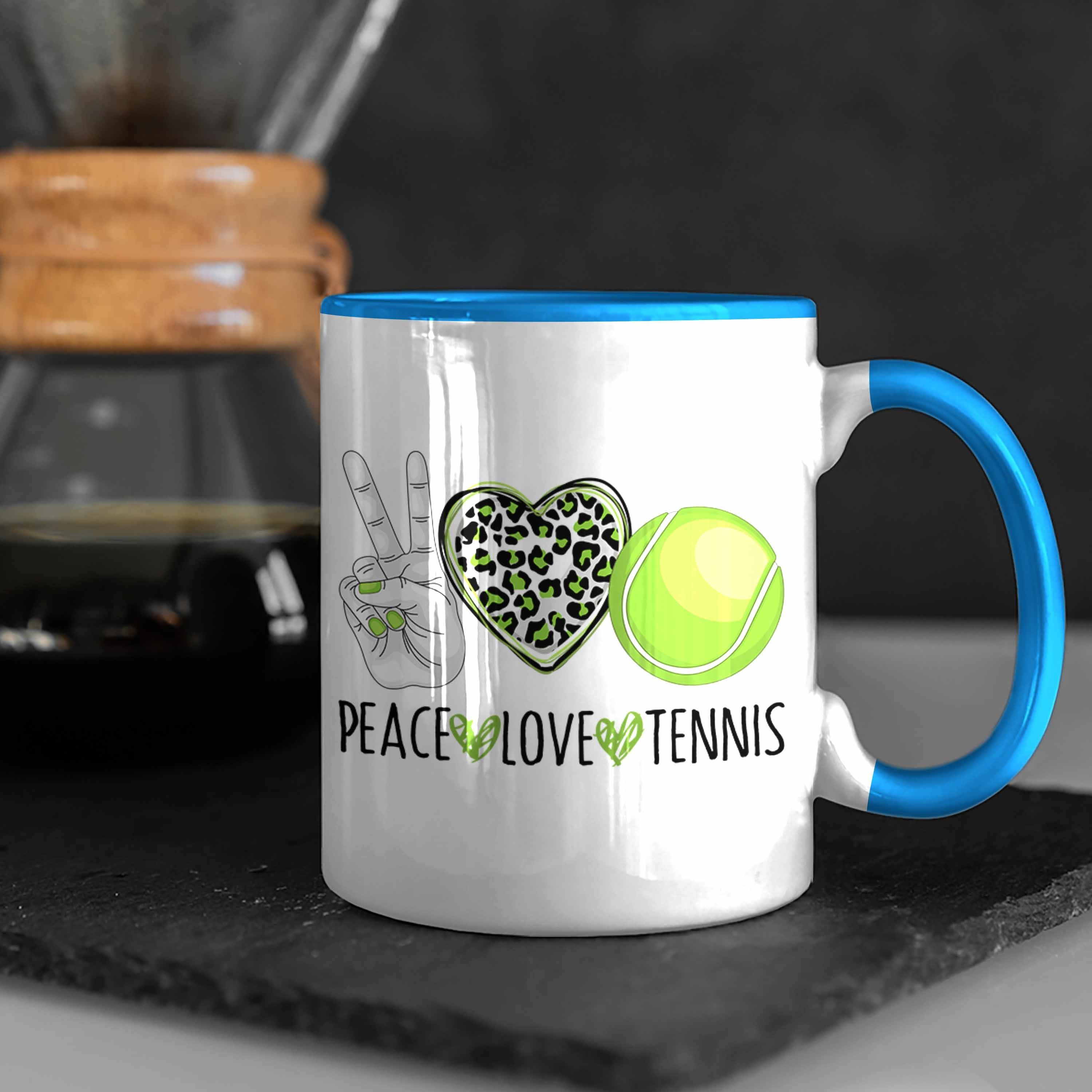 Trendation Tasse Coach für Lustige Blau Tasse Tennis "Peace Geschenk Trainer Tennis-Spieler