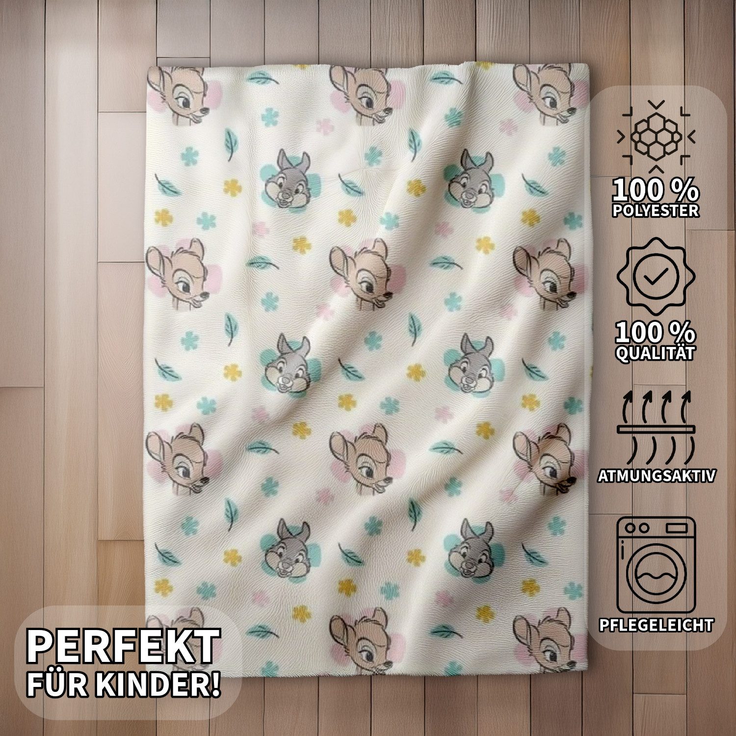 Wohndecke Disney Bambi Flauschdecke Schmusedecke Kuscheldecke 110 x 150 cm, AY!Max