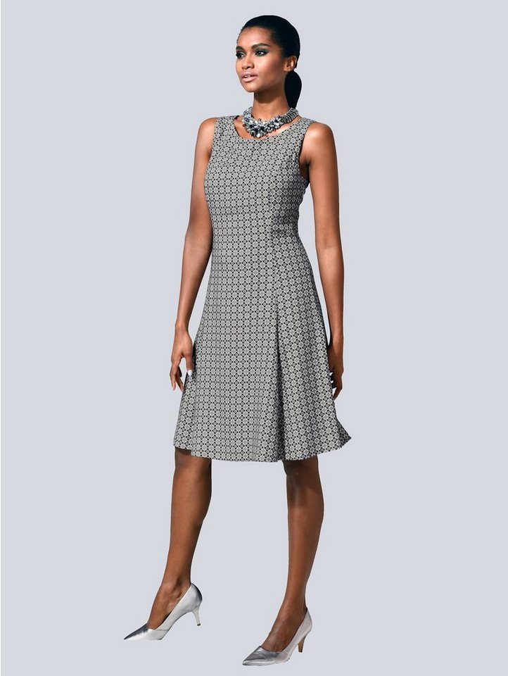 Alba Moda Kleid im femininen Mosaik Druck in grau