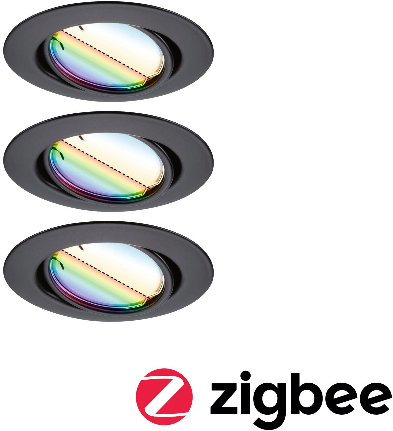 integriert, Zigbee 3x420lm 230V LED Einbauleuchte LED Tageslichtweiß, fest Basisset matt, Base Schwarz Paulmann