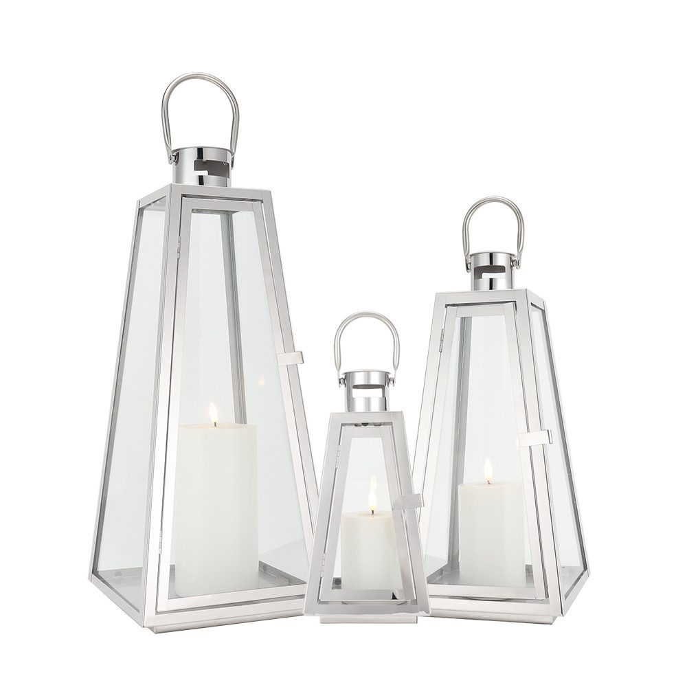 JHY DESIGN Kerzenlaterne 3er-Set Kerzenlaternen aus Edelstahl, 54/40/27,5 cm (Set, 3 St), Windlichter für Terrasse Garten & Zuhause, silber