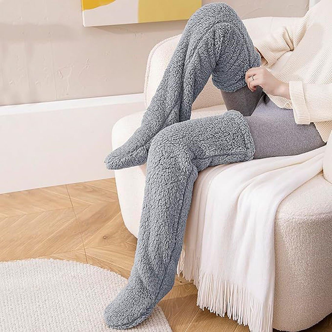 Damen Pantoffel Kniestrümpfe Socken Plüsch Overknee CTGtree Beinstulpen