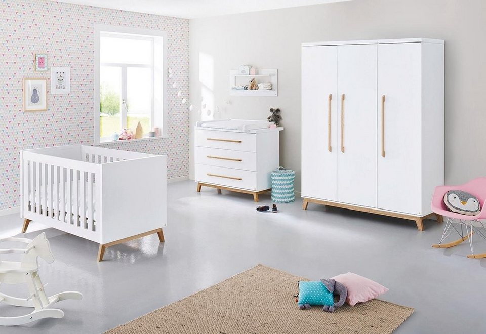 Pinolino® Babyzimmer-Komplettset Riva, (Set, 3-St., Kinderbett, Schrank,  Wickelkommode), breit groß; mit Kinderbett, Schrank