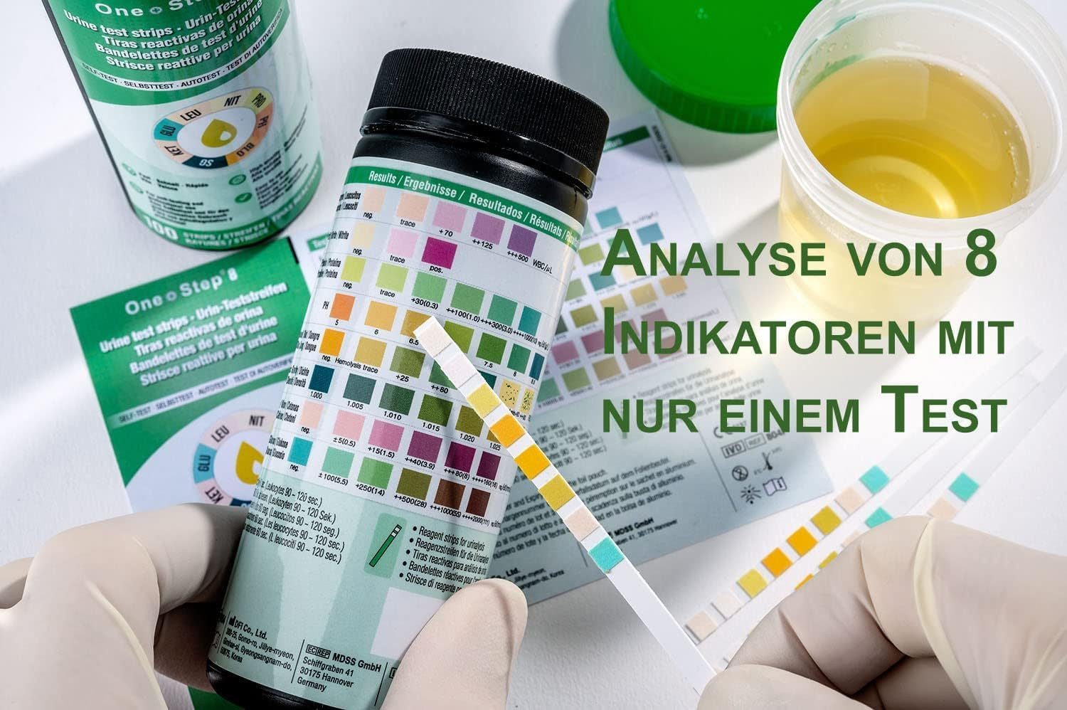 One+Step Harnsäure-Teststreifen Gesundheitstest - Urin Teststreifen für 10 Indikatoren, 100-St.