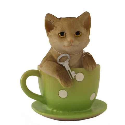 G. Wurm Spardose Spardose Katze in grüner Tasse mit Schlüssel