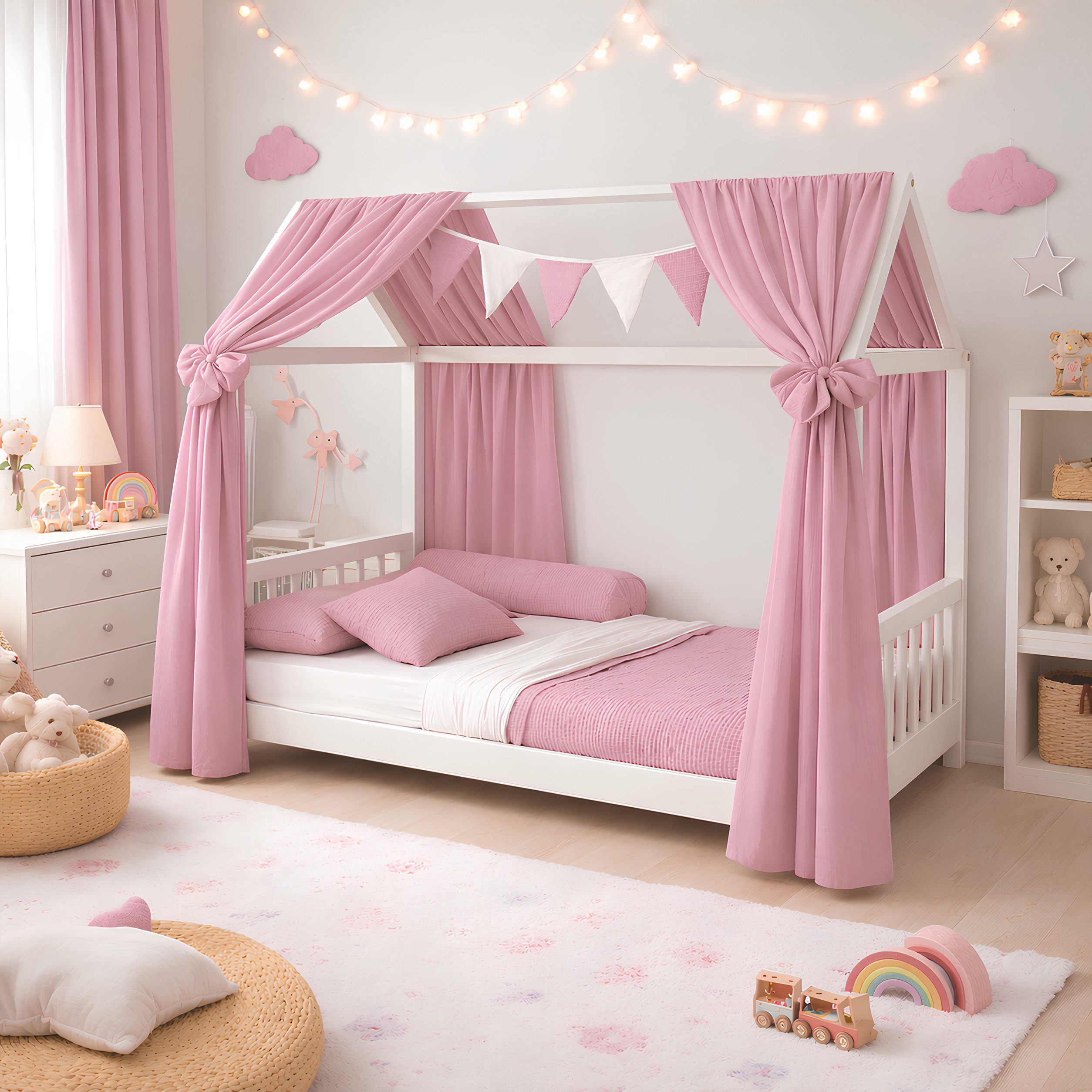 Baby-Delux Betthimmel Baby Betthimmel Kinderbett (2-tlg), Betthimmel Musselin Hausbett Baumwolle Deko