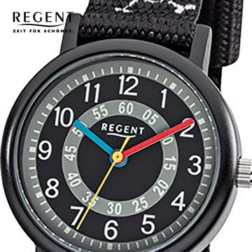 Regent Quarzuhr Regent Kinder-Armbanduhr schwarz rot weiß, Kinder Armbanduhr rund, klein (ca. 29mm), Textilarmband