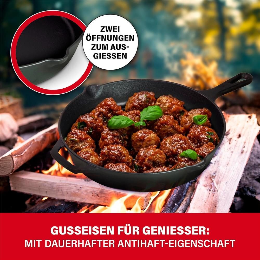 BBQ Boss Bratpfanne Gusseisenpfanne "Texas" Eisenpfanne Gußpfanne iron pan, Gusseisen, Geeignet für Induktion, Gas-, Elektro- und Ceranfelder uvm.
