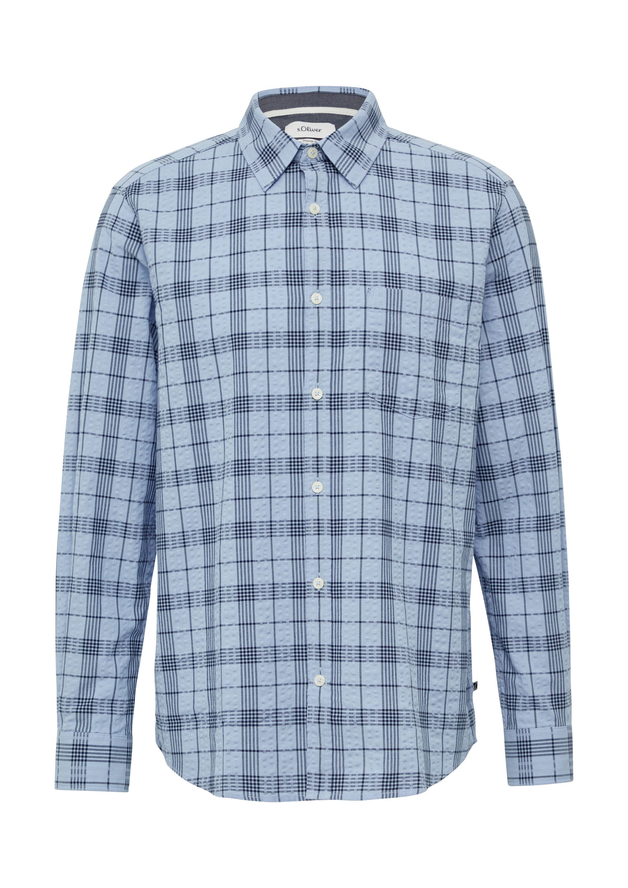 s.Oliver Langarmhemd Hemd Regular Fit: Kariertes Baumwollhemd aus Seersucke günstig online kaufen
