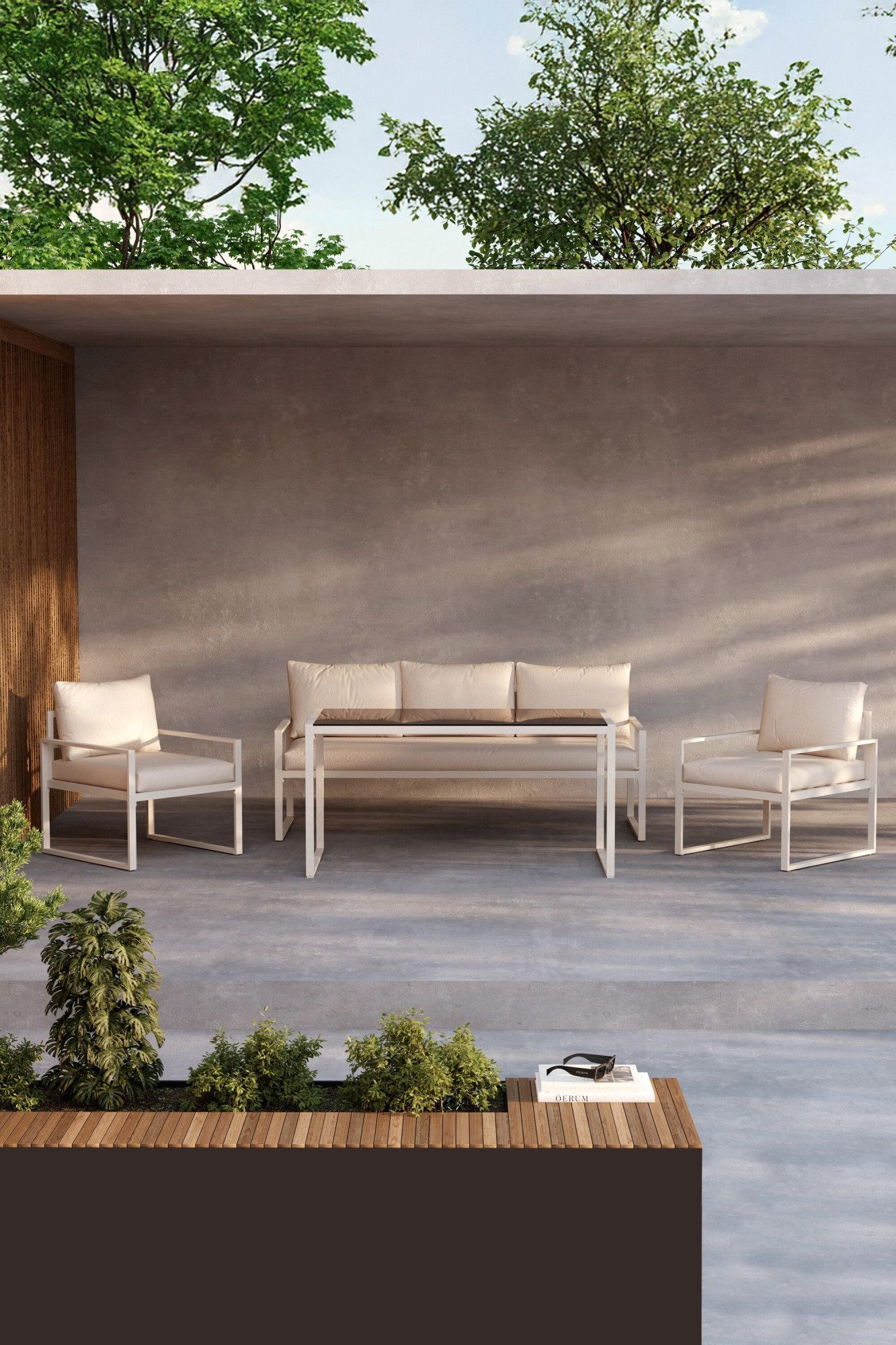 Venture Home Gartenlounge-Set Catania, großzügiges Outdoor-Set für hohen Sitzkomfort, (4-tlg), Loungemöbel mit Stoffbezug, angenehm, weich