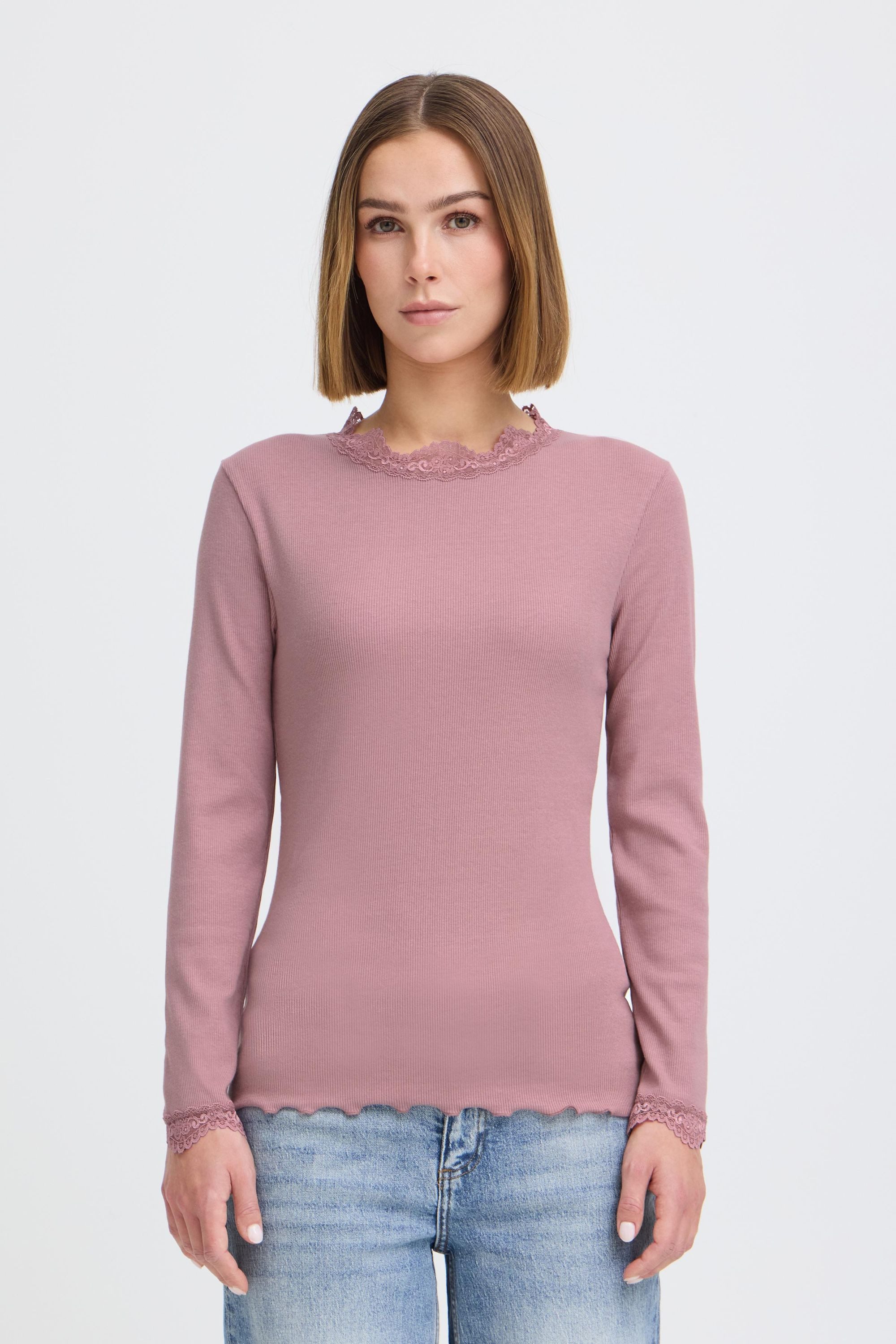 OXMO Langarmshirt OXNSuna Rib Longssleeve mit Spitzen Details