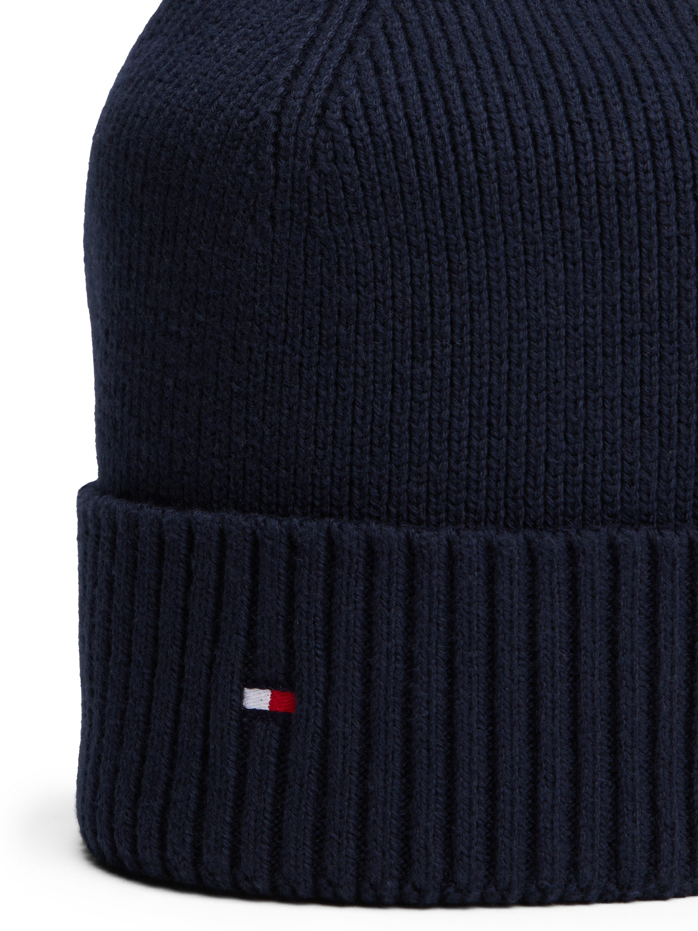 Tommy Hilfiger Strickmütze TH FLAG PIMA COTTON BEANIE Beanie mit Logostickerei, mit Kaschmiranteil Unisex