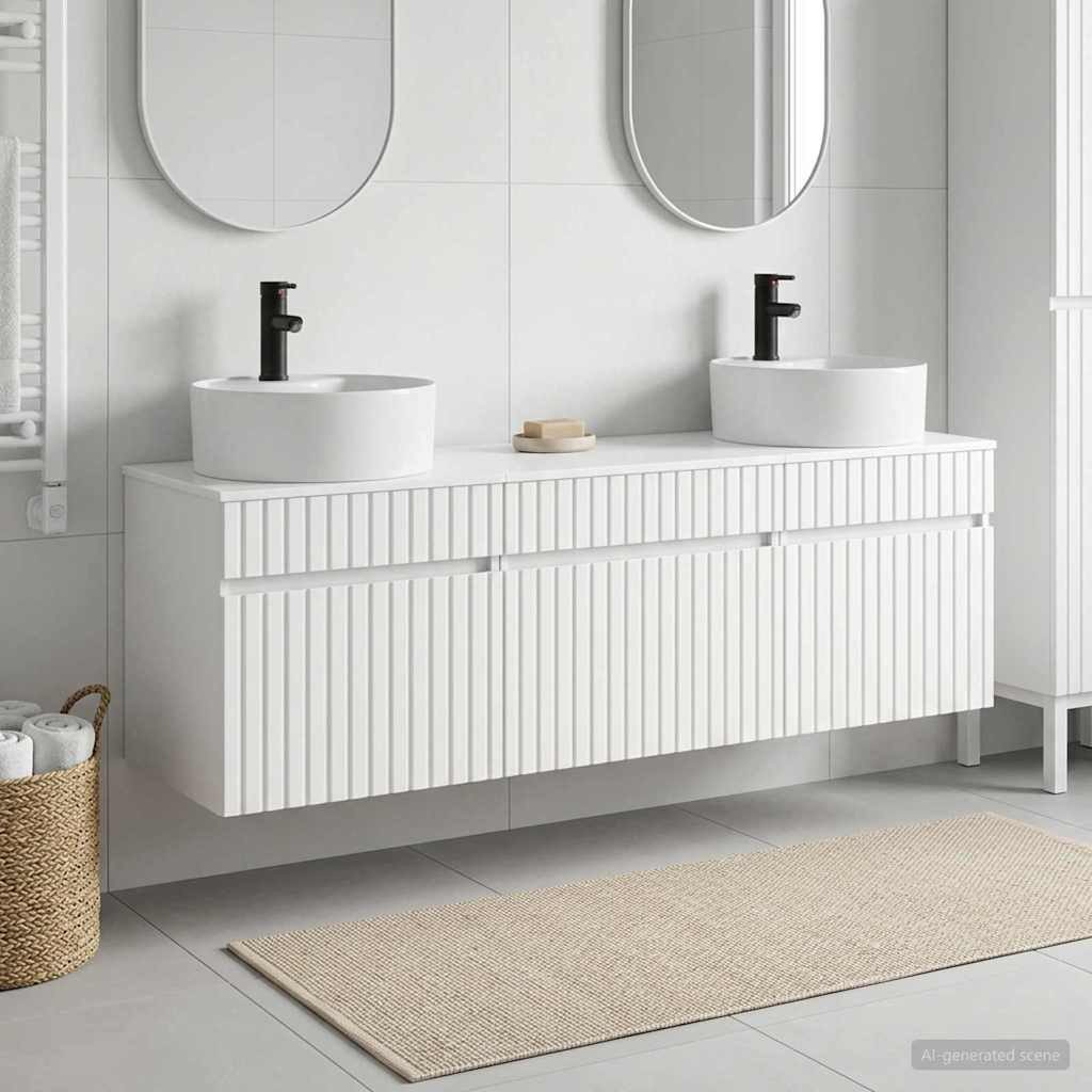 furnicato Badregal Badezimmer-Schrankset 49x44,5x65 cm Hochglanz Weiß, 1-tlg., Wandmontiertes Badmöbel-Set mit anpassbarer Waschbeckenposition