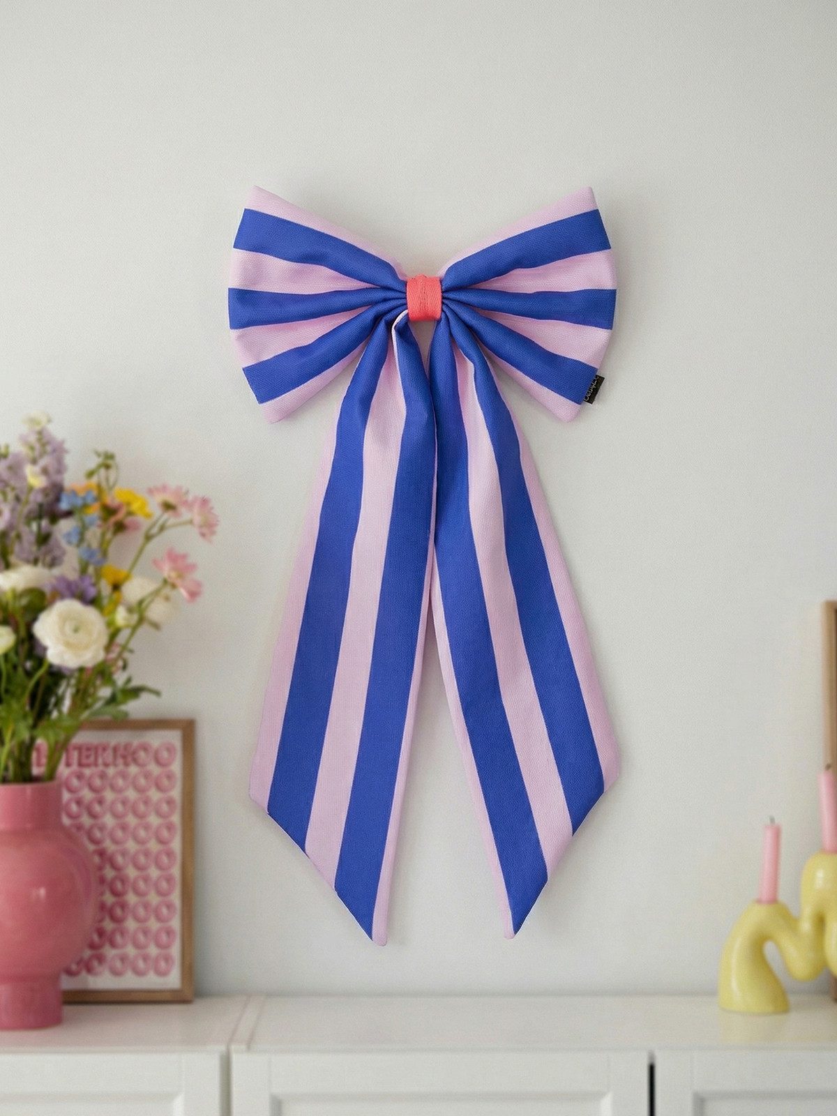 coopz Weihnachtsbaumschleife Schleife Canvas rosa/blau breit gestreift – Bild 2 von 2