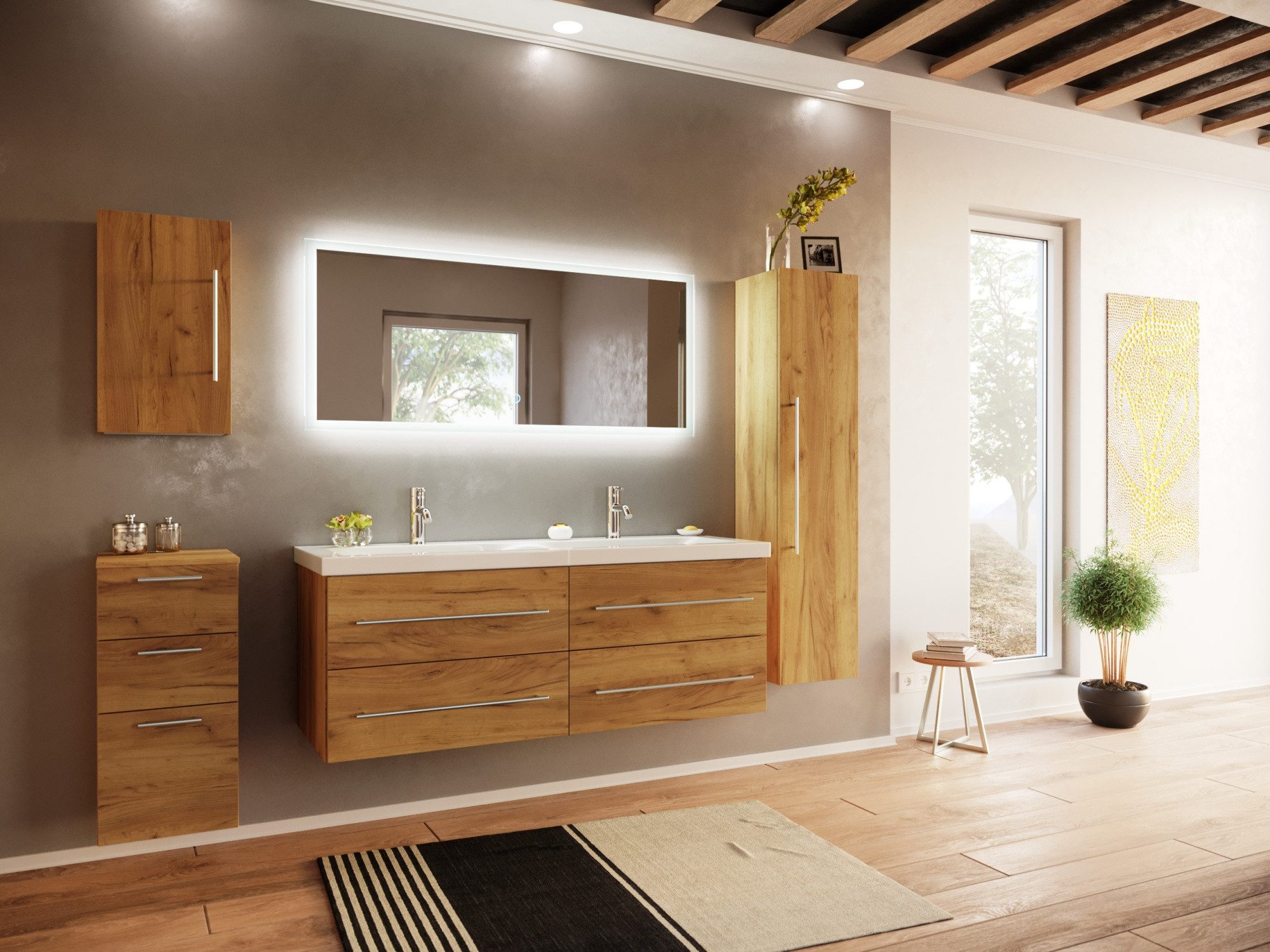 Magnolia Home Waschtisch Badmöbelset Persepolis XL 5-teilig LED-Spiegel Seiten-, Hoch & Midisch