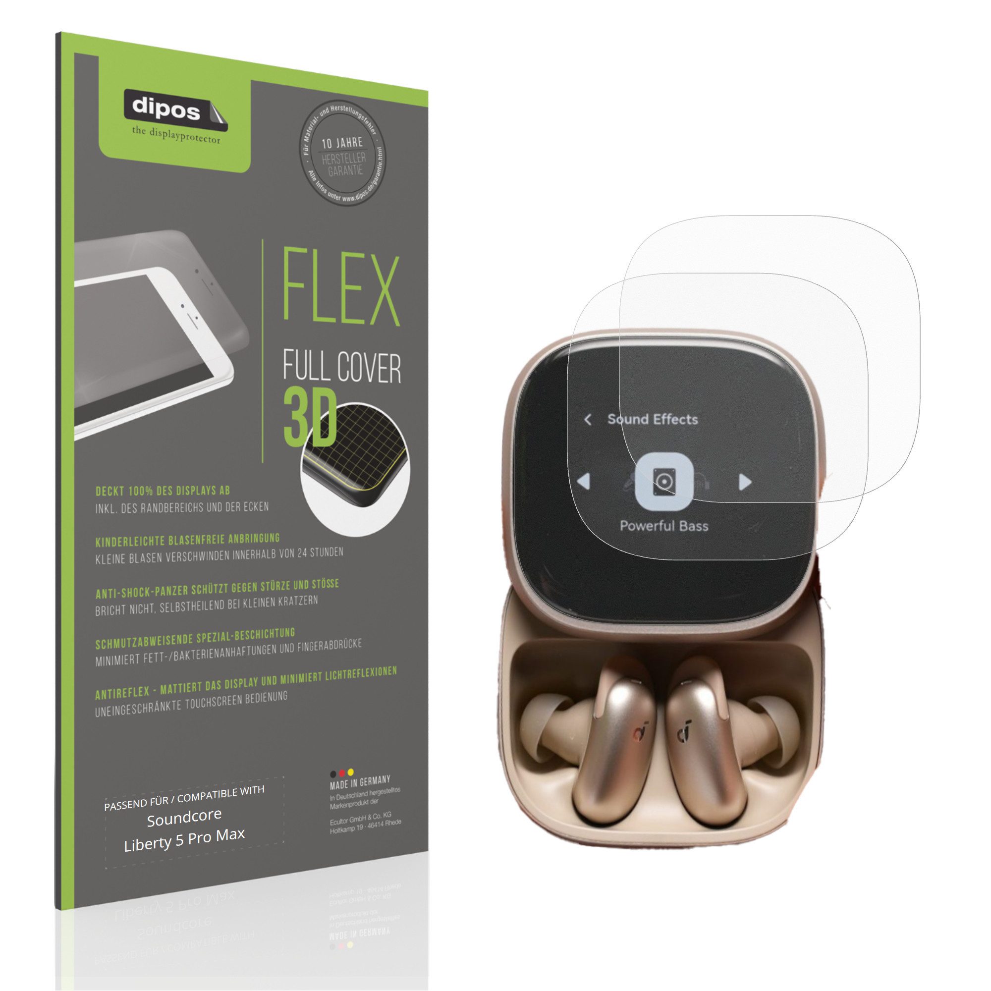 dipos Displayschutzfolie Schutzfolie für Soundcore Liberty 5 Pro Max, 2 Stück, Displayschutz Schutz Folie Made in Germany
