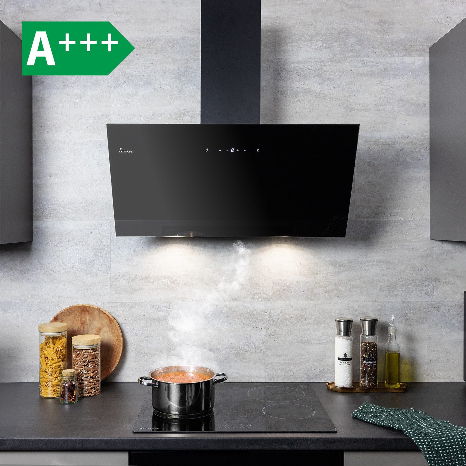 KKT KOLBE Wandhaube Dunstabzugshaube 80cm TRIO8025S Dunstabzugshaube 80cm TRIO8025S, Abzugshaube / Abluft / 80cm / Umluft / Schwarz / Gestensteuerung / LED