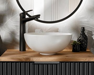 einfachgutemoebel Waschtisch-Set Badezimmer Waschplatz Blackened 60cm, Becken weiß matt, schwarz oak, (Badmöbel Set, 1-St., Waschtisch Unterschrank)