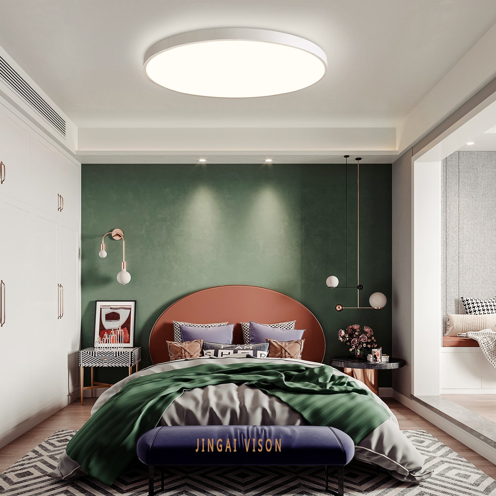 JDONG Deckenleuchte kompatibel mit Alexa Google Home Wifi, Ultra Dünn Ø50x4CM Flach Runde Deckenlamp, Dimmbar mit Fernbedienung 3000K-6500K, für Flur Wohnzimmer – Bild 5 von 5