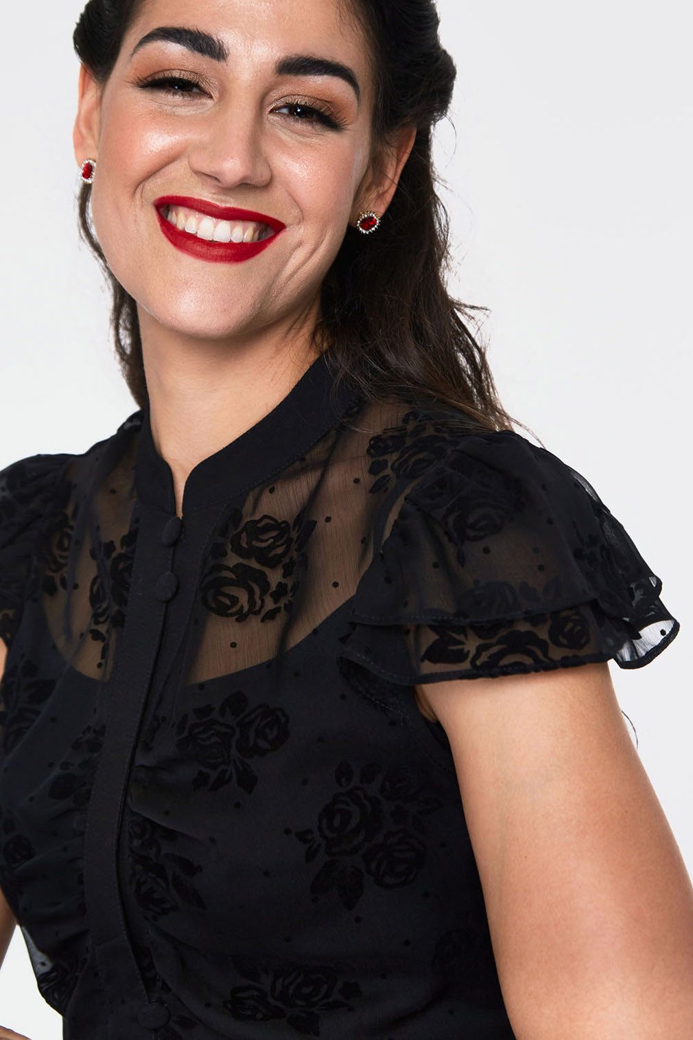 Voodoo Vixen Blusenshirt Beza Black Floral