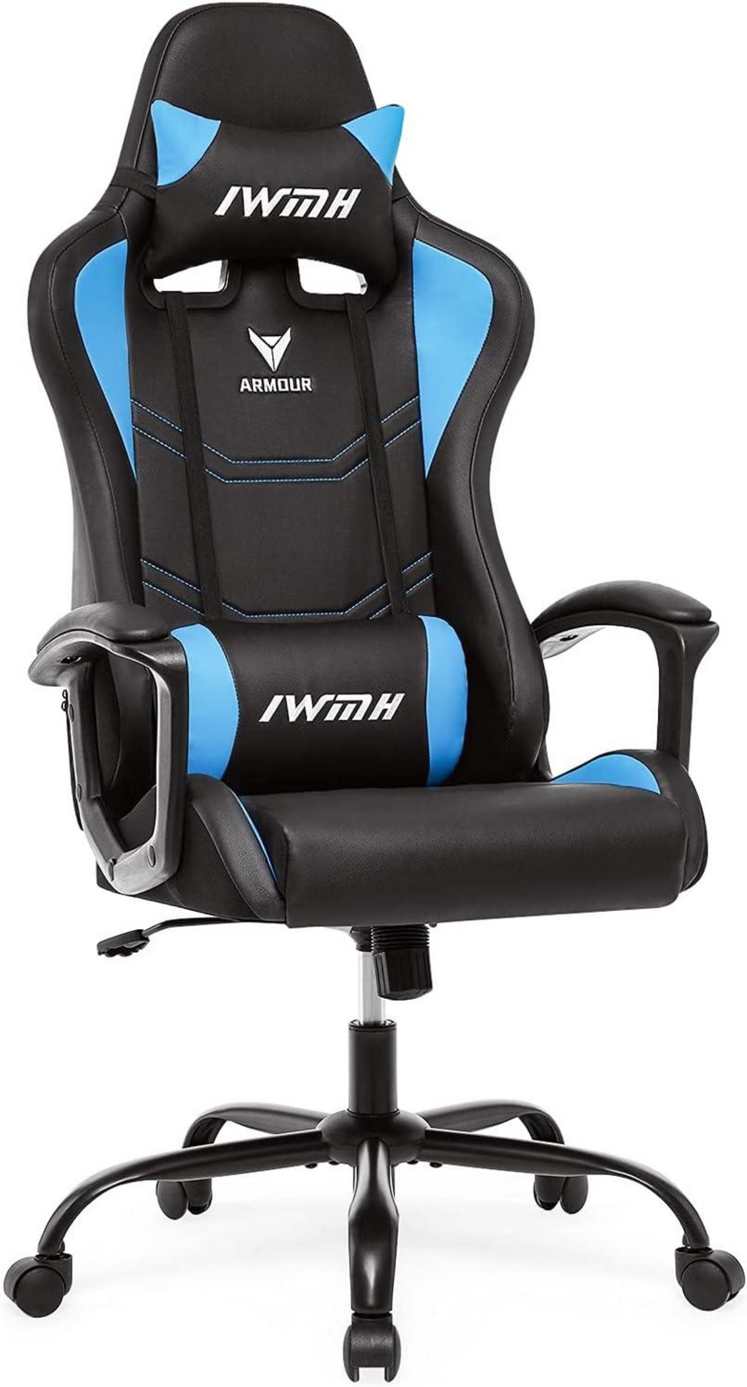 Gaming-Stuhl Gaming Stuhl Ergonomisch Höhenverstellbar Blau Armlehnen & Kopfstütze