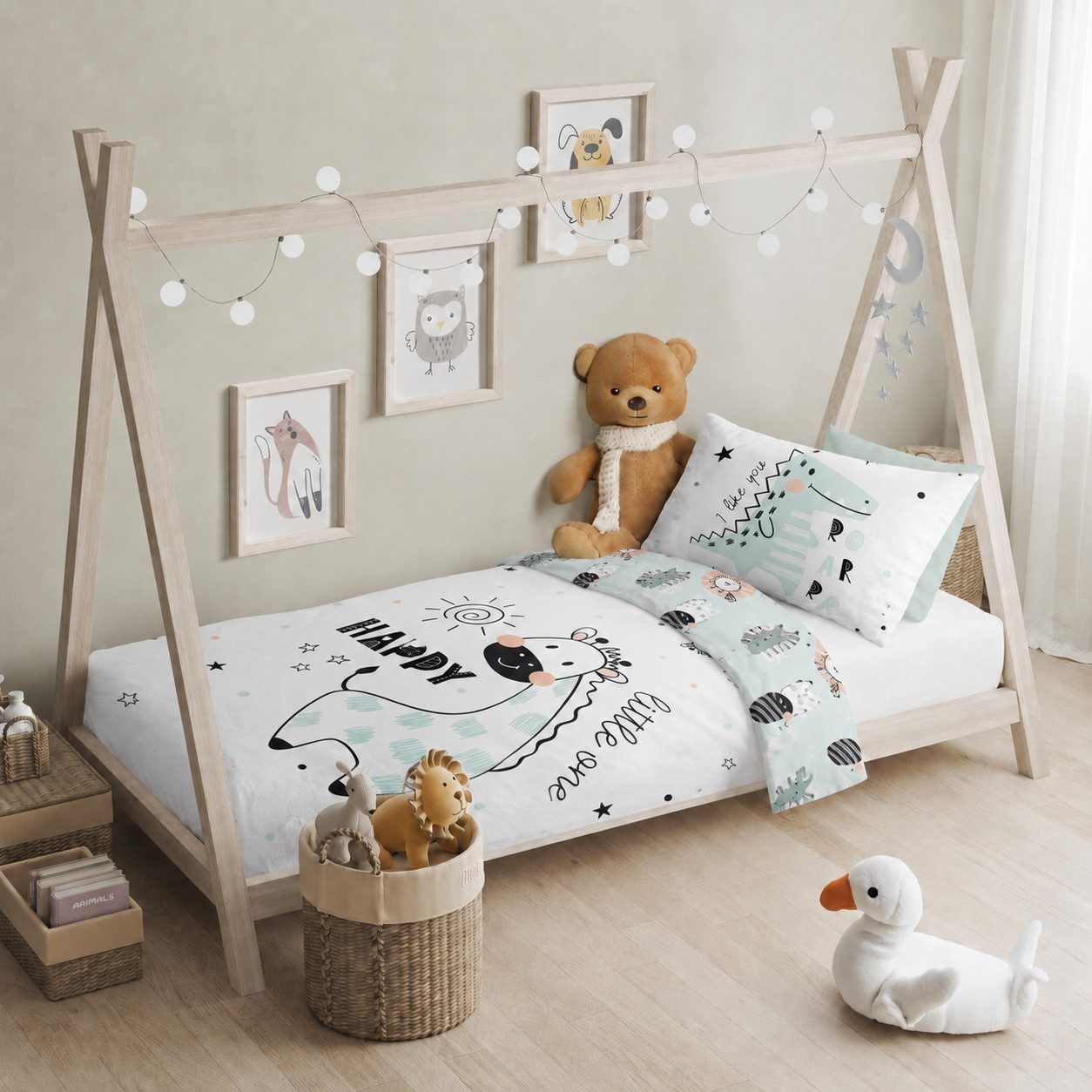 texpot Bettwäsche Kinderbettwäsche Happy bedruckt Garnitur, Baumwolle, 2 teilig