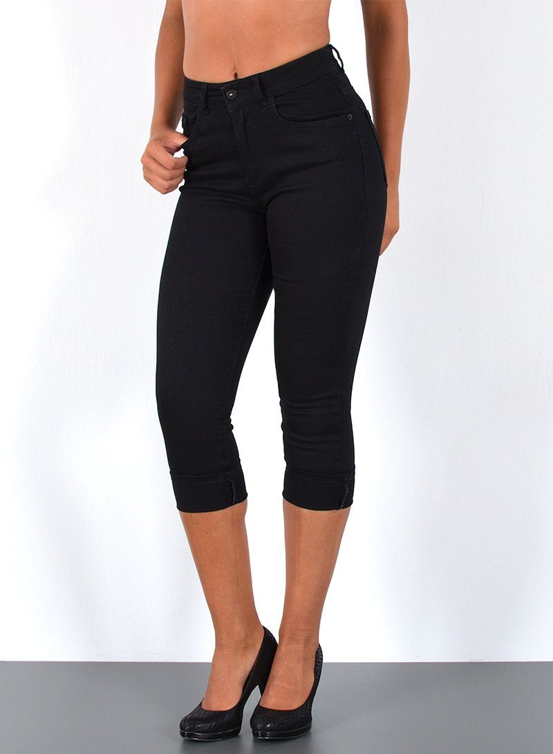 ESRA Caprijeans Damen 3/4 Capri Jeans Hoch-Bund Sommer Hose kurze Jeans Shorts J740 High Waist Capri Jeans Damen Sommer Hose Stretch-Jeans bis Übergröße