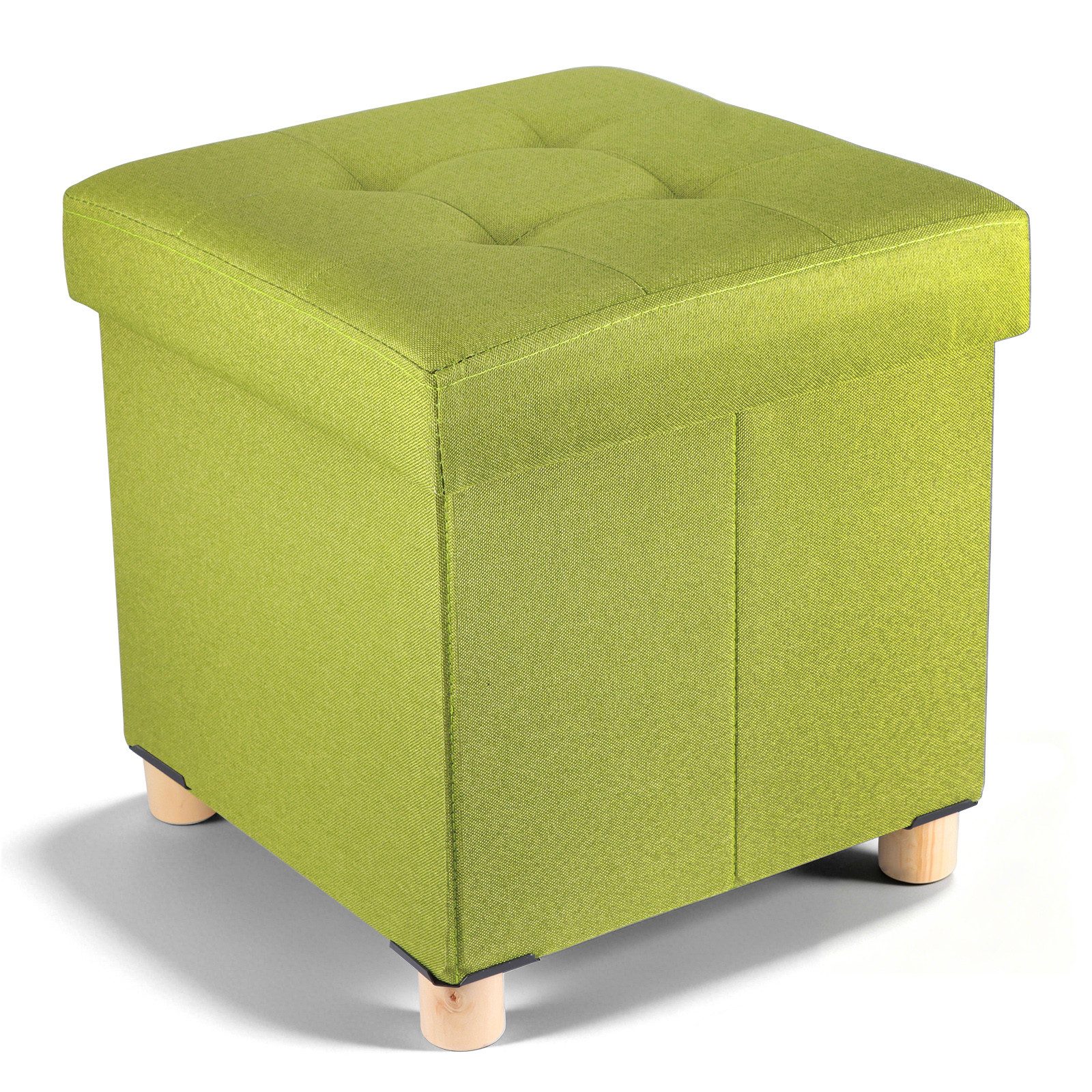 BlingBin Sitzhocker Sitzwürfel mit Stauraum, Polsterhocker faltbar mit Deckel & Holzbeinen (Aufbewahrungshocker, 1 St., 38×38×40 cm), 37 L, Leinenimitat, Holzbeine, für Wohnzimmer Schlafzimmer