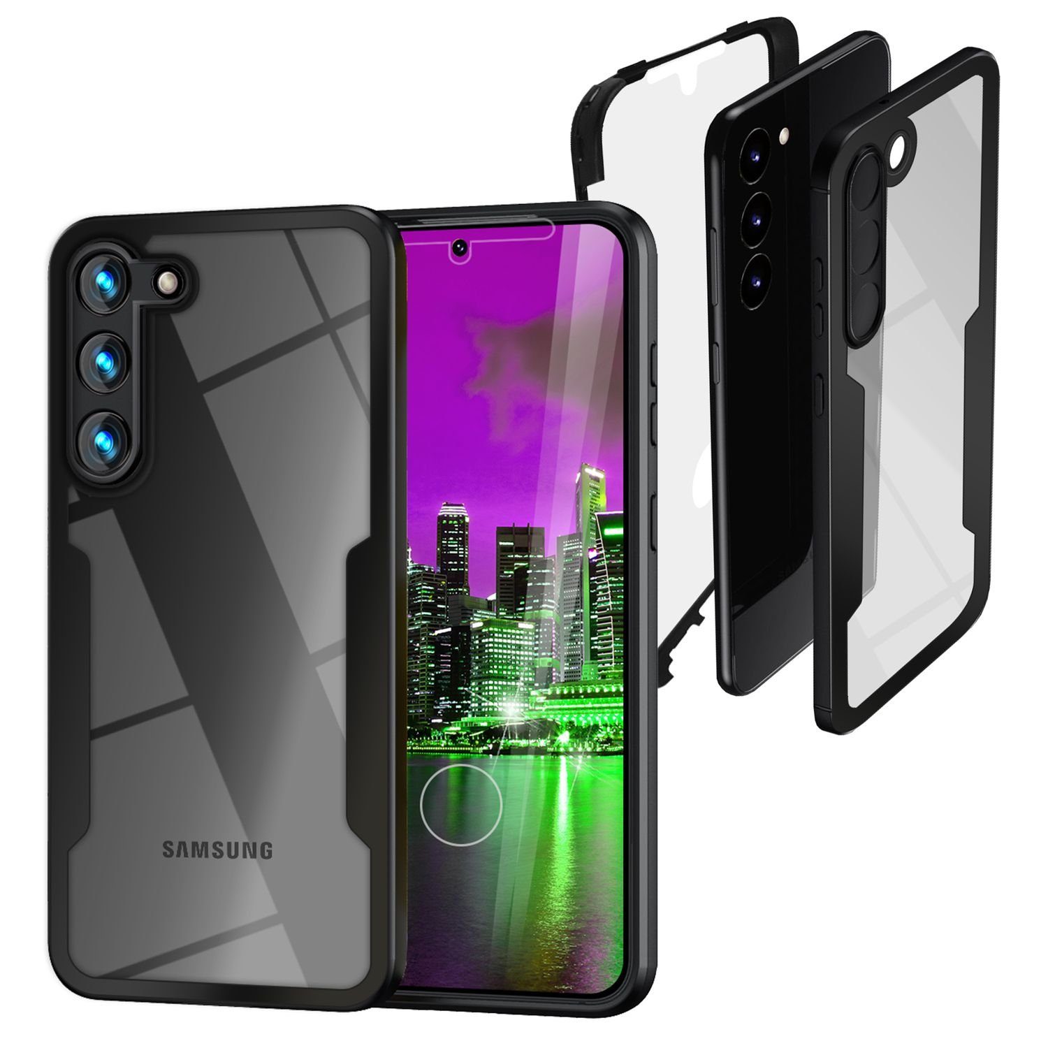 Nalia Smartphone-Hülle Samsung Galaxy S23, Klare 360 Grad Hülle / Rundumschutz / Hybrid Case / Schutzrahmen Matt