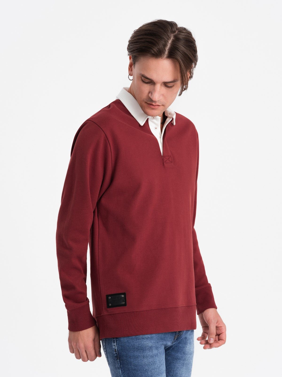 OMBRE Sweatshirt Sweatshirt für Männer mit weißem Polokragen
