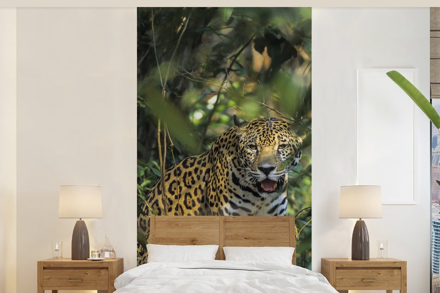 MuchoWow Fototapete Versteckter Jaguar im Dschungel, Matt, bedruckt, (2 St), Vliestapete für Wohnzimmer Schlafzimmer Küche, Fototapete