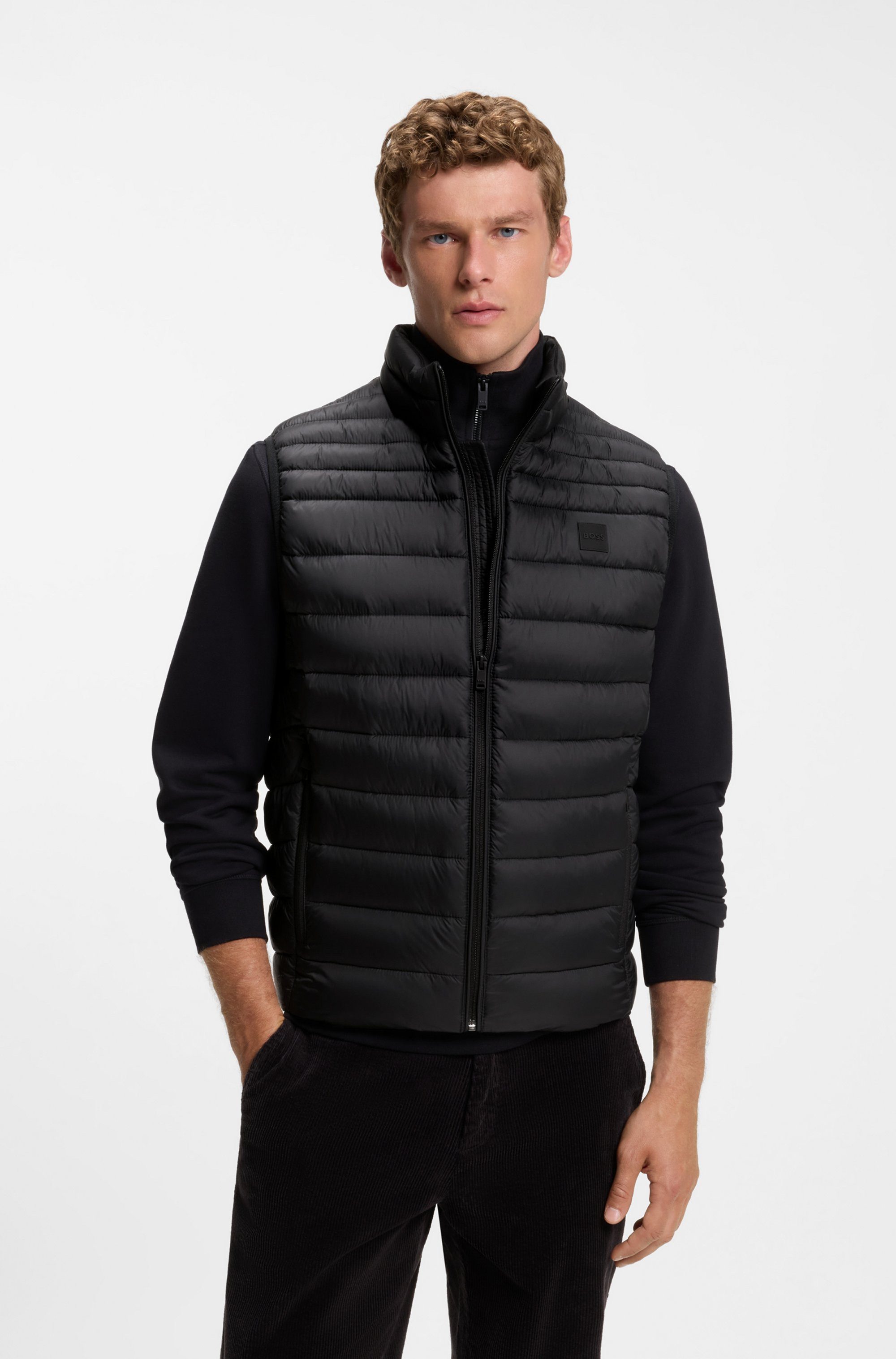 BOSS ORANGE Steppweste Odeno Stehkragen, slim fit, kurze Länge
