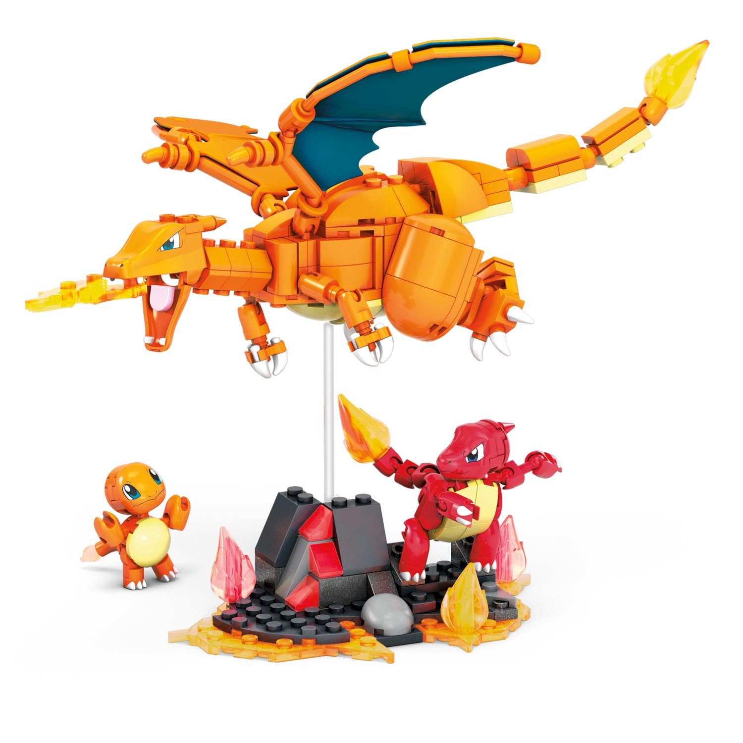 Mattel® MEGA Pokémon Bauspielzeug Glumanda Set - Glutexo, Glurak - HFG06 Konstruktions-Spielset