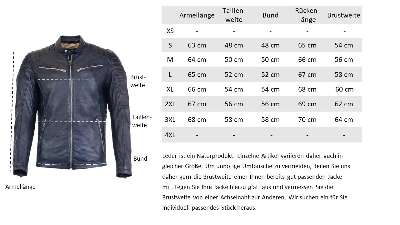RICANO Lederjacke Cooper Lederjacke im Biker-Stil mit Stehkragen