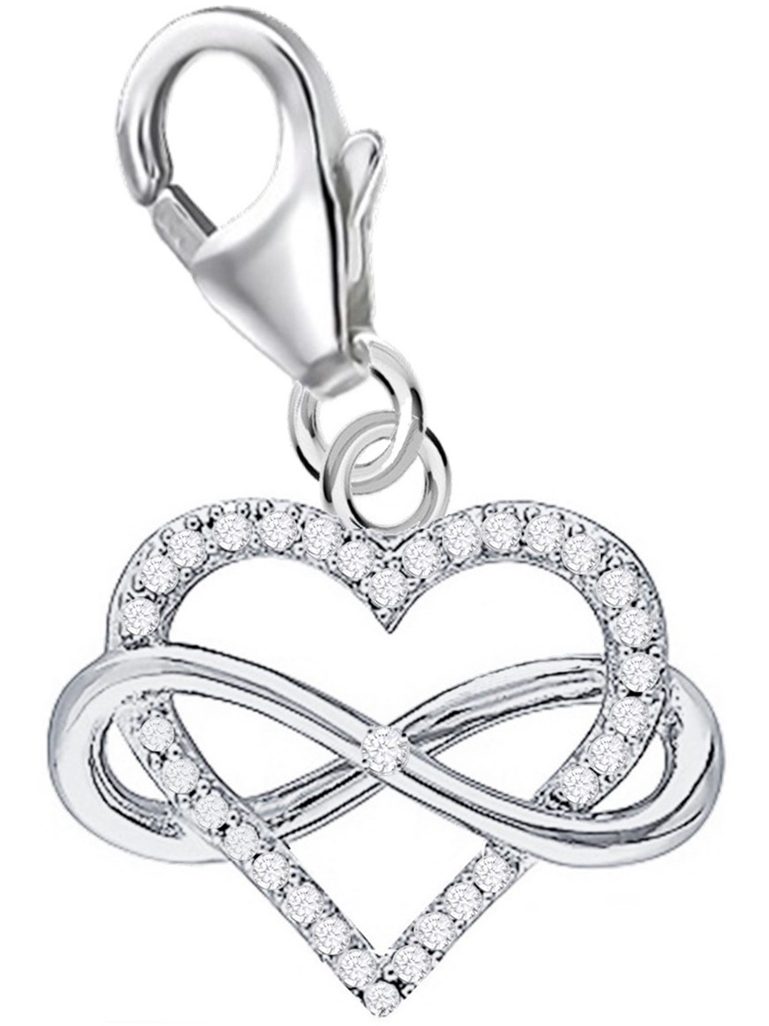 Goldene Hufeisen Charm Herz Charm Anhänger Unendlichkeit Herz mit Zirkonia 925 Sterlingsilber (1 Stück, inkl. Etui), rhodiniert