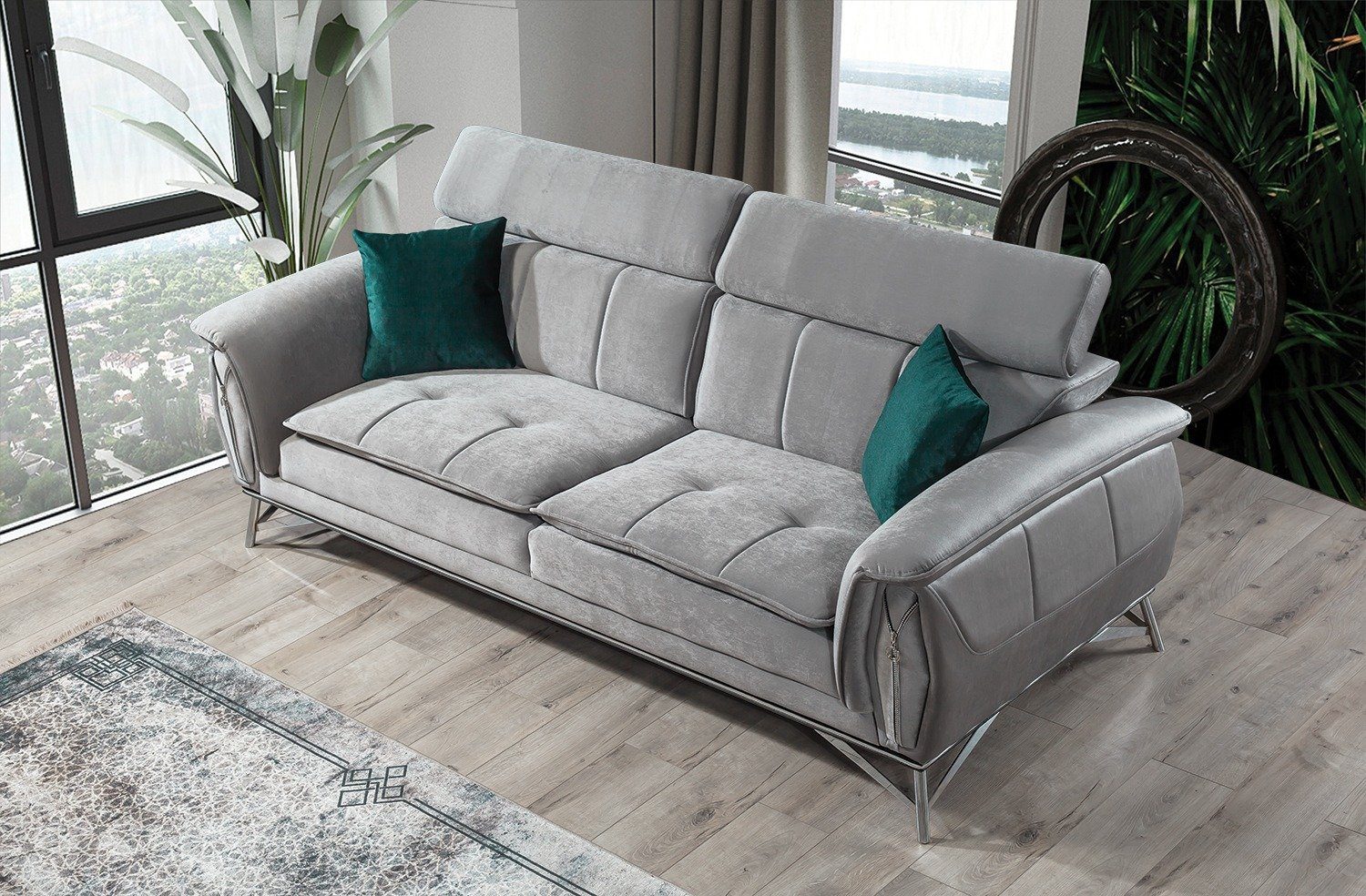 Villa Möbel Sofa Sky, 1 Stk. 2-Sitzer, Quality Made in Turkey, Luxus-Microfaser (100% Polyester) Grau