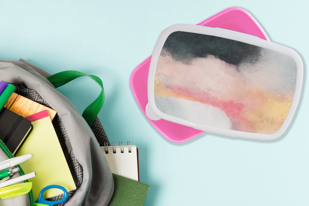 rosa für Kunststoff Brotbox Design, Kunststoff, Mädchen, - Erwachsene, Brotdose (2-tlg), Abstrakt Snackbox, - Lunchbox Kinder, Malerei MuchoWow